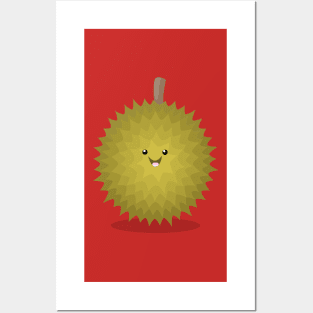 Cute happy durian fruit cartoon illustration Posters and Art